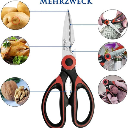 Kitchen Shears, Acelone Premium Heavy Duty Shears Ultra Sharp Stainless Steel Multi-function Kitchen Scissors for Chicken/Poultry/Fish/Meat/Vegetables/Herbs/BBQ… (Red black)