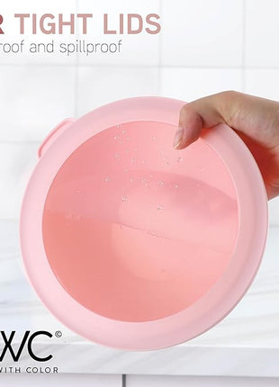 COOK WITH COLOR Mixing Bowls with Lids - 12 Piece Plastic Nesting Bowls Set includes 6 Prep Bowls and 6 Lids, Rhombus Design - Microwave Safe (Rose)