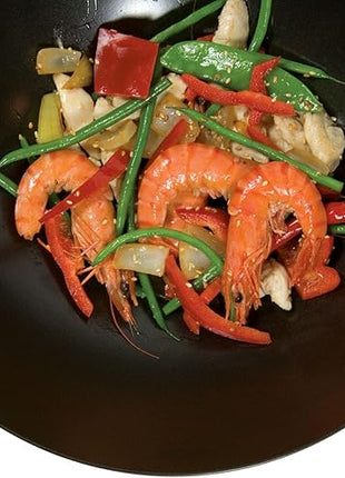 Dexam 12108411 Non Stick Carbon Steel Wok With Wood Handle 27cm/10.5 -inch, Black (Non-stick Coating)