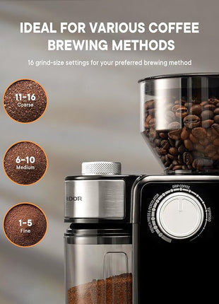 SHARDOR Electric Burr Coffee Grinder 2.0, Adjustable Burr Mill with 16 Precise Grind Setting for 2-14 Cup, Black