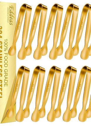 12 PCS Small Serving Tongs, 4.3" Mini Gold Tongs, Gold Kitchen Tongs for Serving Food, Coffee Bar, Tea Party, Desserts Party and Ice Bucket