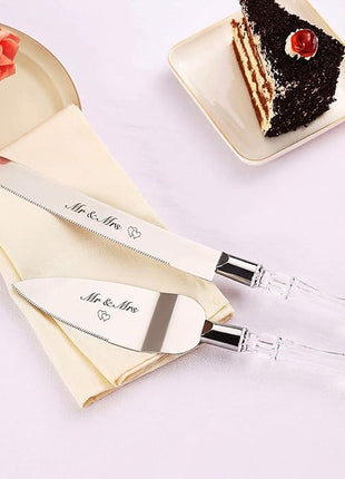 AW BRIDAL Mr Mrs Wedding Cake Knife and Server Set, Silver Cake Cutting Set for Wedding, Pie Cutter Dessert Server, Bridal Shower Engagement Registry Gifts for Couples