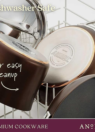 Anolon 83852 Nouvelle Copper Hard Anodized Nonstick Cookware Set / Pots and Pans Set - 11 Piece, Brown