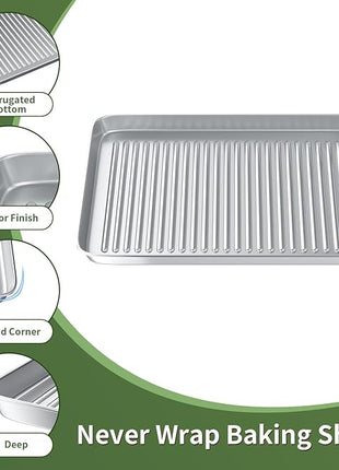 Baking Sheet with Wire Rack Set: 3 Baking Pans + 3 Cooling Racks for Cooking and Baking - Stainless Steel Nonstick Bacon Pans for Oven, Warp Resistant & Heavy Duty & Rust Free
