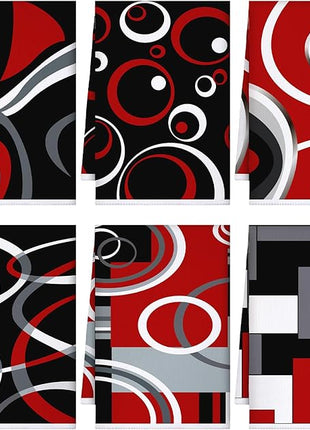Boyiee Set of 6 Red Black Grey White Kitchen Towels Modern Geometric Dish Hand Towels 24 x 16 Inches Gifts Decorative Tea Cloth Gifts for Farmhouse Kitchen Bathroom Decorations