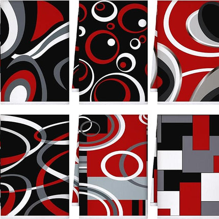 Boyiee Set of 6 Red Black Grey White Kitchen Towels Modern Geometric Dish Hand Towels 24 x 16 Inches Gifts Decorative Tea Cloth Gifts for Farmhouse Kitchen Bathroom Decorations
