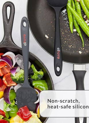 Elihome Chef Series 3 Piece Silicone Spatula Set - 600°F Heat Resistant Non Stick Rubber Kitchen Scraper Spatulas for Cooking, Baking, Mixing – BPA Free and LFGB Certified Silicone(Black)