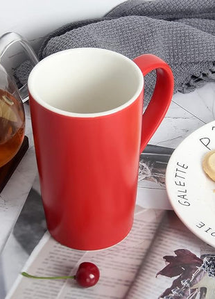 Smilatte 20 Ounces Extra Large Coffee Mug, M007 Plain Tall Big Ceramic Latte Milk Tea Cup with Handle for Dad Men Women, Christmas Red