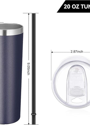 VEGOND Stainless Steel Skinny Tumbler, 20 oz Vacuum Insulated Tumbler with Lid and Straw, Double Wall Coffee Cup, Travel Mug for Cold Hot Drinks, Navy Blue 1 Pack