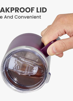 MEWAY 12oz Coffee Mug With Handle 2 Pack Bulk,Stainless Steel Insulated Travel Tumblers With Sliding Lid,Double Wall Vacuum Camping Cup for Hot & Cold Drinks Tea (Forest Green&Plum,Set of 2)