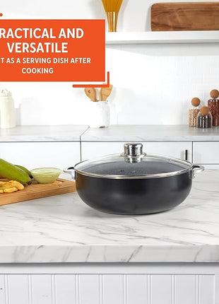 IMUSA 4.4Qt Bistro Ceramic Nonstick Caldero/Dutch Oven with Glass Lid, Black