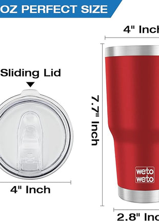 WETOWETO 30oz Tumbler, Stainless Steel Vacuum Insulated Water Coffee Tumbler Cup, Double Wall Powder Coated Spill-Proof Travel Mug Thermal Cup for Home Outdoor (Red, 1 Pack)