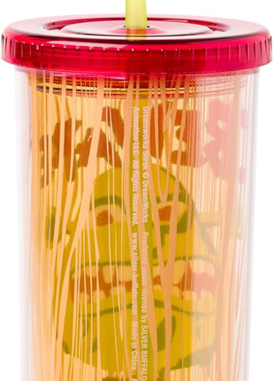 Silver Buffalo Shrek Beware Ogre Plastic Tall Cold Cup with Lid and Straw, 20 Ounces