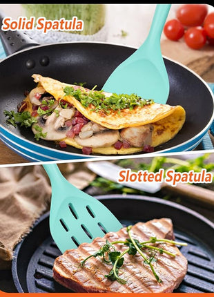 Pack of 2 Silicone Spatula, Non Stick Cooking Utensil Set Stainless Steel Handle Kitchen Turner for Baking Mixing Grilling Serving Food Heat Resistant Non Scratch Hooks Included (Green)