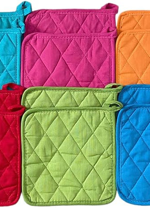 Classic Home 12 Pack (Dozen) Pot Holders, Cotton, Heat Resistant, Kitchen Essential, Potholder Set, Trivet for Cooking and Baking with Hanging Loops