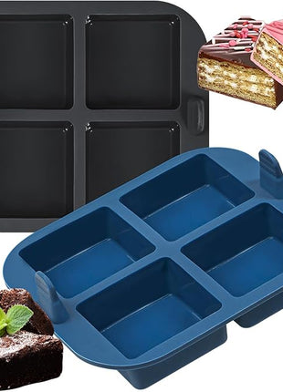 Webake Silicone Air Fryer Brownie Pan for Baking, Nonstick 2.6" Square Silicone Mold for S'mores, Cake Puck, Muffin, 4-Cavity Set of 2