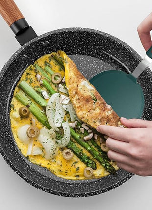 Silicone Spatula Set of 2 for Nonstick Cookware,Tenta Tenta Kitchen Slotted Angle Round Pancake Spatulas 600°F Heat Resistant Classic Rubber Spatula Set For Cooking-Dark Blue