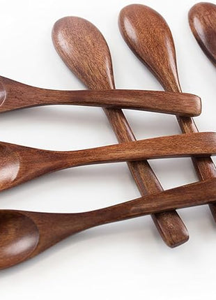 HANSGO Wooden Spoons for Eating, 6PCS Small Wooden Soup Spoons for Honey Coffee Stirring Tea Jam Bath Salts, 6 Inches