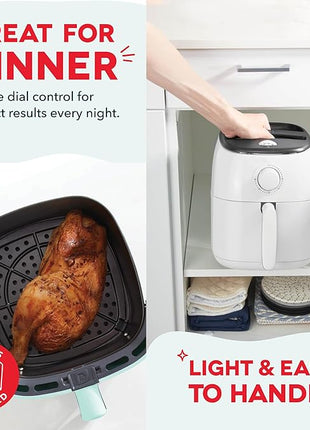 DASH Tasti-Crisp™ Electric Air Fryer Oven, 2.6 Qt., White – Compact Air Fryer for Healthier Food in Minutes, Ideal for Small Spaces - Auto Shut Off, Analog, 1000-Watt