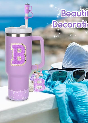 Mity rain 6PCS Cup Accessories Set for Stanley Cup 30oz 40oz tumbler with handle, Including Silicone Straw Topper Cover Cap and Boot, Spill Proof Stopper, Handle Charm, Initials Sticker (Letter B)