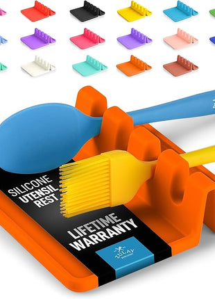 Zulay Kitchen Silicone Utensil Rest with Drip Pad for Multiple Utensils - BPA-Free, Heat-Resistant Spoon Rest & Spoon Holder for Stove Top - Kitchen Utensil Holder for Ladles & Tongs - Orange
