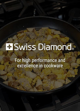 Swiss Diamond 12.5 Inch Frying Pan Nonstick Diamond Frying Pan, Aluminum Coated Skillet, Dishwasher Safe and Oven Safe Fry Pans with Stainless Steel Handle, Grey