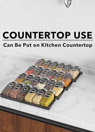 SpaceAid Spice Drawer Organizer with 24 Spice Jars, 386 Spice Labels, 4 Tier Seasoning Rack Tray Insert for Kitchen Drawers, 11.25" Wide x 17.5" Deep