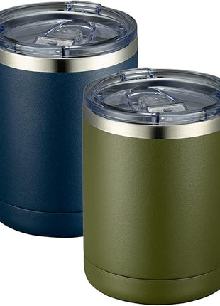 MEWAY 12oz Coffee Mug With Handle 2 Pack Bulk,Stainless Steel Insulated Travel Tumblers With Sliding Lid,Double Wall Vacuum Camping Cup for Hot & Cold Drinks Tea (Multicolor,Set of 2)