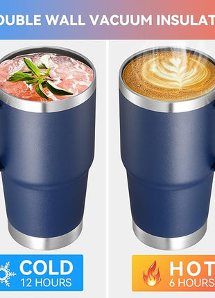 VEGOND 20 oz Tumbler with Handle Lid and Straw, Stainless Steel Insulated Travel Coffee Mug Spill Proof Double Wall Metal Tumbler Cup Keeps Drink Hot and Cold, Navy Blue 1 Pack