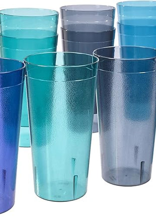 US Acrylic Café Plastic Reusable Tumblers (Set of 12) 32-ounce Iced-Tea Cups, Coastal | Value Set of Restaurant Style Drinking Glasses, Stackable, BPA-free, Made in the USA | Top-rack Dishwasher Safe