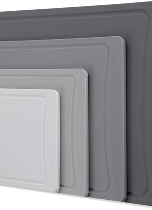 COOK WITH COLOR Non-Slip Cutting Board Set – Kitchen Essentials with Easy Grip Handle for Meat, Veggies, and Fruits, 4 Cutting Boards, Gray-New