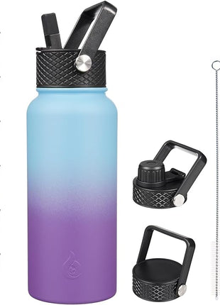 BJPKPK Insulated Water Bottles with Straw Lid, 32oz Metal Large Water Bottle with 3 Lids, Reusable Leak Proof BPA Free Thermo, Stainless Steel Tumblers for Sports, Gym, Travel-Ocean Dream