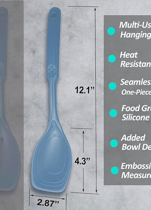 Large Silicone Cooking Spoon, Non-Stick Solid Spoon set with Deep Bolw and Measurement Mark for Mixing, Serving, Draining, Scooping, Scraping, Heat Resistant Kitchen Utensils, Starry Blue