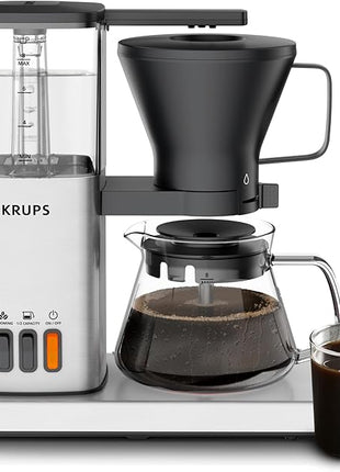 KRUPS Essential Brewer 8 Cup Drip Coffee Maker Machine, SCA-Certified, Blooming Technology, Barista-Quality, Pour Over Coffee Machine, Easy to Clean, Stainless Steel Design, Silver
