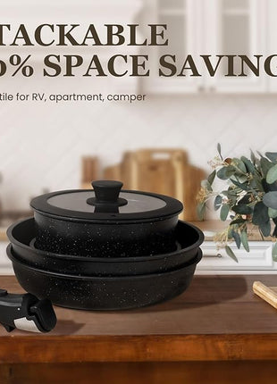 KIKCOIN Pots and Pans Set, 30 Pack Nonstick Cookware Set Detachable Handle, Induction RV Kitchen Cooking Set with Removable Handle, Frying Pans, Casserole - Dishwasher/Oven Safe, PFOA Free