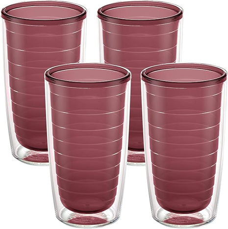 Tervis Clear & Colorful Tabletop Made in USA Double Walled Insulated Tumbler Travel Cup Keeps Drinks Cold & Hot, 16oz - 4pk, Elderberry Wild
