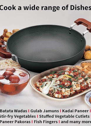 Hawkins Futura 7.5 Litre Deep Fry Pan, Hard Anodised Kadai with Stainless Steel Lid, Flat Bottom Kadhai, Big Kadai, Black (AD75S)