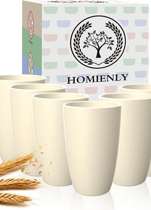 Homienly Wheat Straw Reusable Tumblers, 20 OZ Wheat Straw Cups - Set of 6, Unbreakable Alternative to Plastic Cups, Microwave and Dishwasher Safe Drinking Glasses,Cup for Kitchen, Camping - Beige