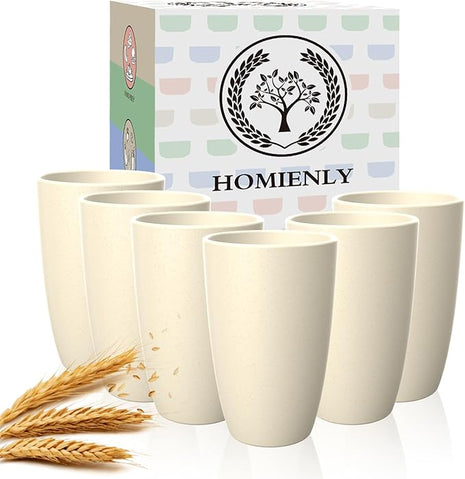 Homienly Wheat Straw Reusable Tumblers, 20 OZ Wheat Straw Cups - Set of 6, Unbreakable Alternative to Plastic Cups, Microwave and Dishwasher Safe Drinking Glasses,Cup for Kitchen, Camping - Beige