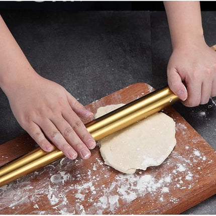 Berglander Gold Rolling Pin, 16.7 Inches Stainless Steel Matte Finish With Gold Titanium Plating Rolling Pin For Baking, Pizza, Dough, Pie, Cookie, Essential Kitchen Utensil Gift Ideas For Bakers.