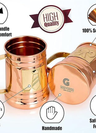 G GOODYGOODS Moscow Mule Copper Mugs: Make Any Drink Taste Better! 100% Pure Solid Copper His & Hers Gift Set - 2 Hammered 18 OZ Cups, 2 Unique Straws, Jigger & Recipe Booklet