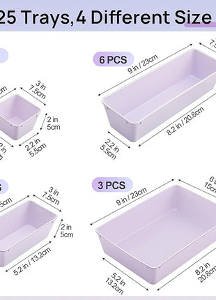 Vtopmart 25 PCS Plastic Drawer Organizers Set, 4-Size Versatile Bathroom and Vanity Drawer Organizer Trays, Storage Bins for Makeup, Bedroom, Kitchen Gadgets Utensils and Office