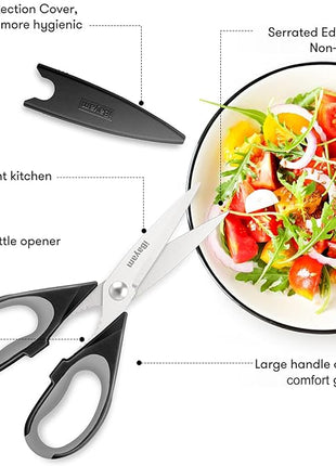 Kitchen Gadgets Utensils Set for Home, iBayam 8.5" Kitchen Scissors with Sheath, Black Cooking Scissors, All Purpose Shears