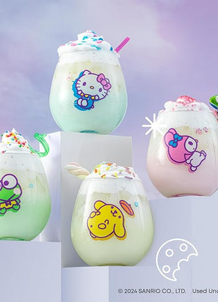 JoyJolt Hello Kitty & Friends Above the Clouds Stemless Drinking Glasses, 15 oz Ombre Glass Cup Set of 4 ft Hello Kitty Keroppi My Melody Pompompurin, Kawaii Kitchen Glassware Sets