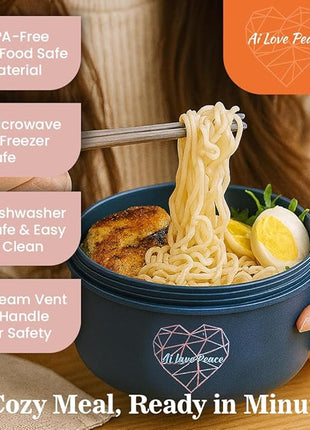 AI LOVE PEACE Ramen Bowl, 40 oz Microwaveable Noodle Cooker for Ramen, Pho, Soup, and Pasta, Dishwasher Safe and Portable, Ideal for Home, Office, Dorm, or Gift (Pink)