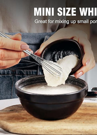 Walfos Whisk,304 Stainless Steel Mini whisk,Small Whisk.6in Long-Handle Non Rust Whisks Nice for stirring individual eggs and mixing small amounts of powder and sauce.Dishwasher Safe.(5+7+10in)