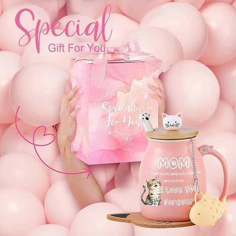 Christmas Gifts for Mom Stocking Stuffers for Mum Cute Ceramic Coffee Mug with Lid Fish Infuser Tea Cup Pink Stuff Best Mom Mama Gifts Mother Day Present Thank you Birthday Gifts from Daughter Son