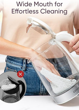 Cosori Electric Kettle, No Plastic Filter & Spout, Tea Kettle & Hot Water Boiler For Coffee & Tea, Water Heater & Teapot, Automatic Shut Off, Borosilicate glass, White, 1.7L/1500W