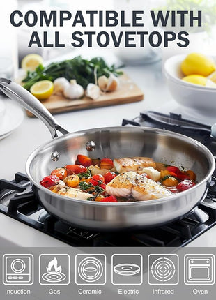 Cooks Standard Frying Pan Stainless Steel, 8-Inch Multi-Ply Clad wok Stir Fry Pan Kitchen Skillet, Silver