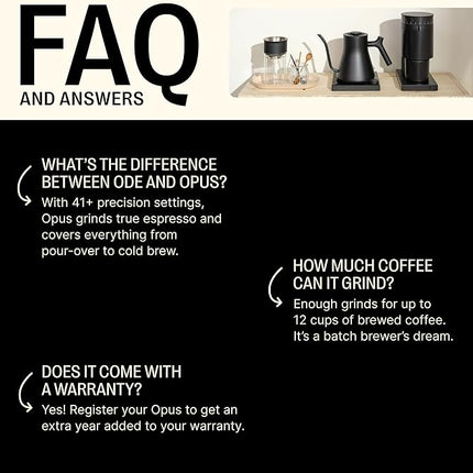 Fellow Opus Conical Burr Coffee Grinder - All Purpose Electric - Espresso Grinder with 41 Settings for Drip, French Press, & Cold Brew - Matte Black